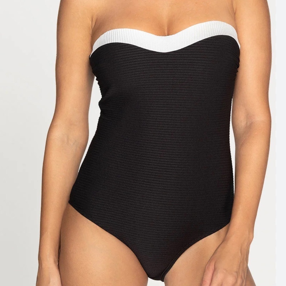 Nip Tuck Swim One Piece Swimsuit Womens Size 12 Black Textured Bandeau